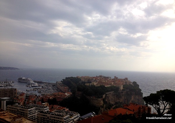 Monaco-Ville perched on the edge of the cliff with the Palace overlooking the sea.