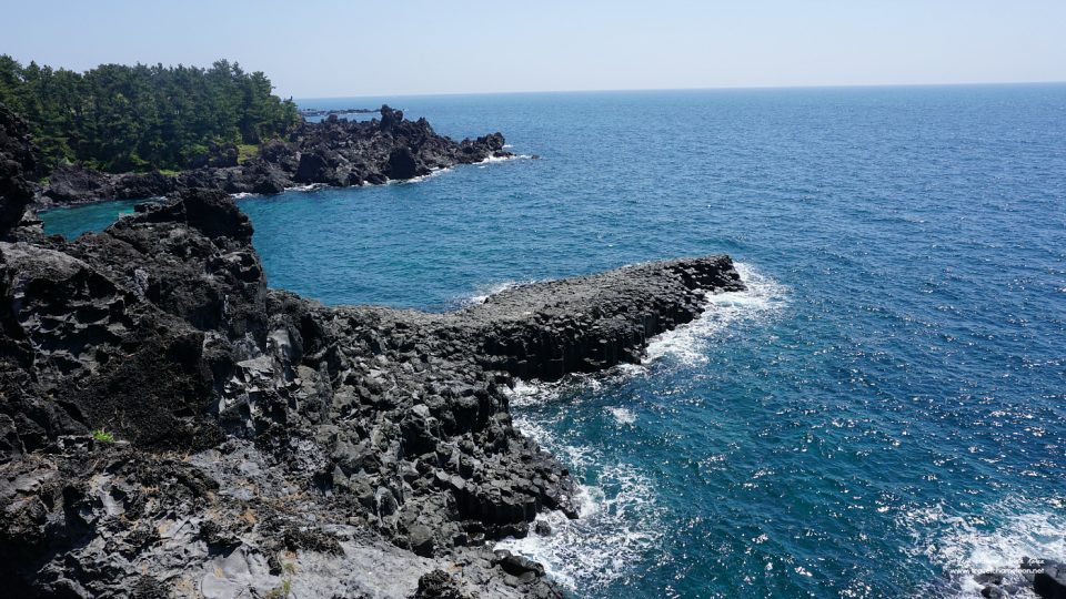 The view of the ocean below at Jusangjeolli Cliff